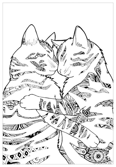 Cat coloring pages for adults can entertain young teens to adults for hours. Cats to print for free : Two cats playing - Cats Kids ...