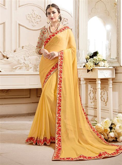 Yellow Art Silk Saree With Embroidered Blouse 121733 Saree Designs Traditional Sarees