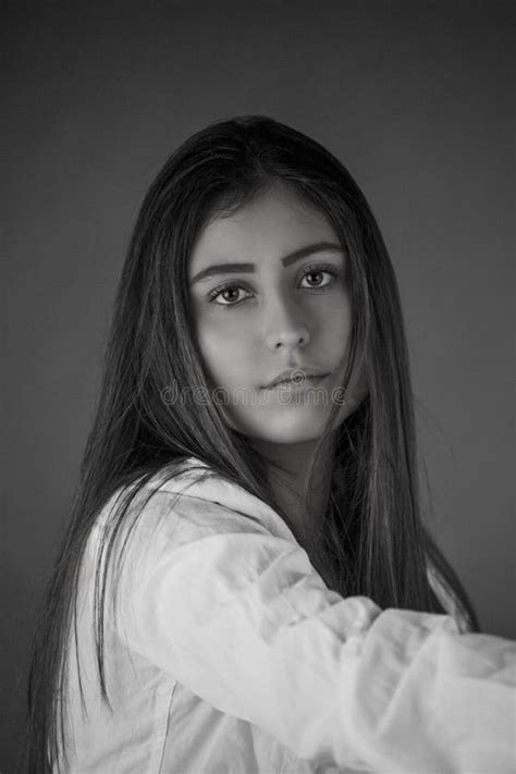 Black And White Portrait Of Young Beautiful Girl Stock Image Image Of