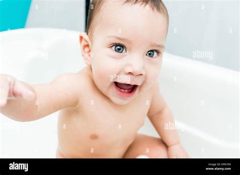 Cute Baby Boy In The Bathtub Stock Photo Alamy