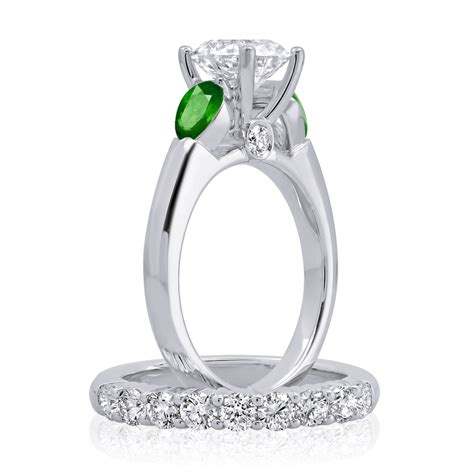 Diamond Engagement Ring With Pear Shaped Emerald Side Stones Xo Jewels