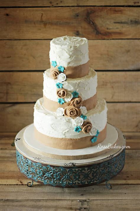 Rustic Burlap And Turquoise Flowers Wedding Cake Rose Bakes