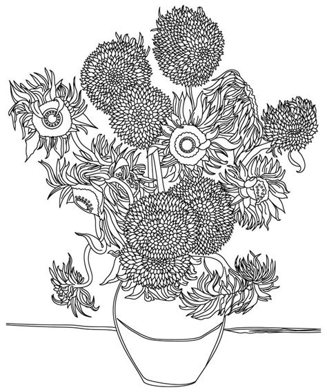 Vincent Van Gogh Sunflowers Sun Flowers Outline Drawing White Limited