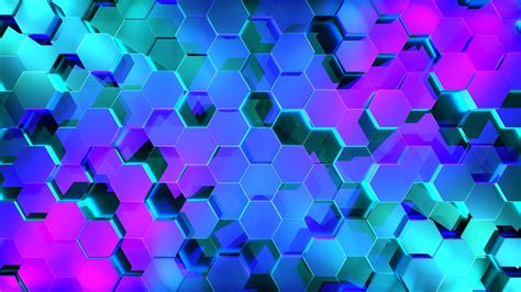 Abstract 3d Hexagon Digital Art Geometry Neon Cyan Blue Hd Wallpaper