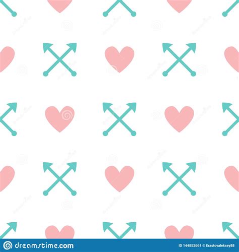Romantic Seamless Pattern With Hearts And Arrows Cute Pastel Print