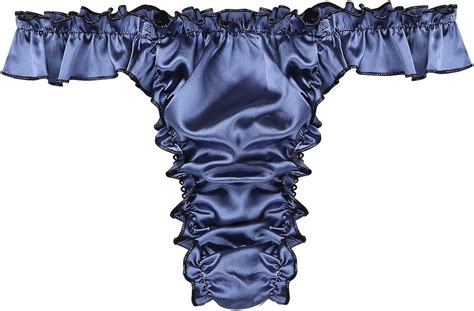 Iefiel Mens Soft Satin Ruffled Frilly Silky Sissy Thong Briefs Feminine Underwear Men G Strings