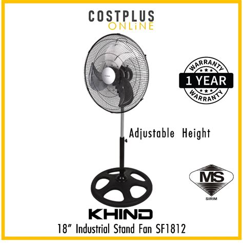 Khind Industrial Stand Fan 18 Adjustable Height Aluminum Blade Sf1812