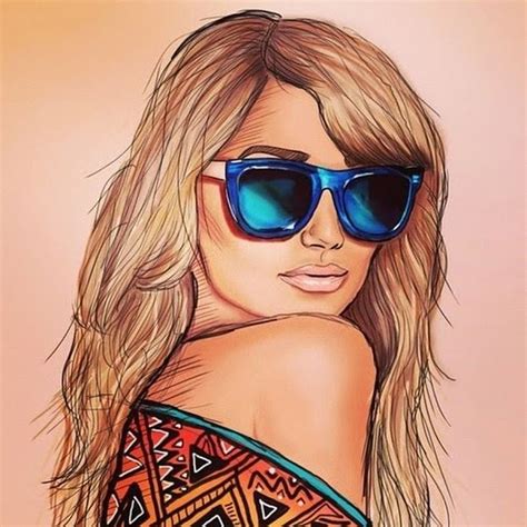 Girl Sunglasses Drawing Girl With Sunglasses Illustration Girl Portrait Girl