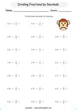 Improper tenths (in words) to decimals. Division of decimals by decimals grade 6 math worksheet with decimal exercises for remedial math ...