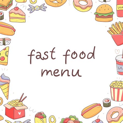 marco redondo con comida rápida elementos de fideos de comida chatarra ilustración de