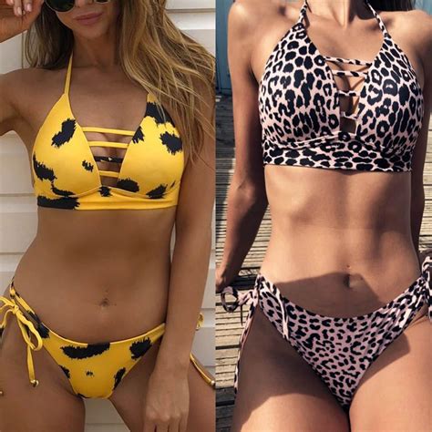 Buy Womens Sexy Leopard Bikini Push Up Padded Bandage Swimwear Swimsuit