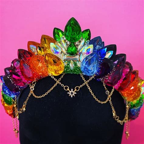 Rainbow Crown Gem Crown Colouful Queen Rave Festival Mermaid Etsy