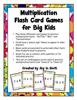 Play card games on your web broswer. Multiplication Flash Card Games for Big Kids by Finding ...