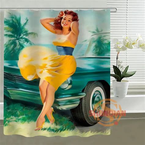 Classical Custom Shower Curtain Pin Up Girls Bath Curtain Mondern Waterproof Polyester Fabric