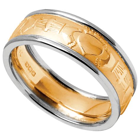 This set comes with a matching 14k gold engagement ring and wedding band. Claddagh Ring - Men's Yellow Gold with White Gold Trim ...