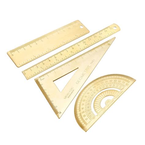 Uxcell Brass Measuring Tool Set With Protractor Triangle Ruler 4 5
