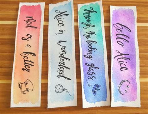 through the looking glass watercolor bookmark alice in etsy watercolor bookmarks diy