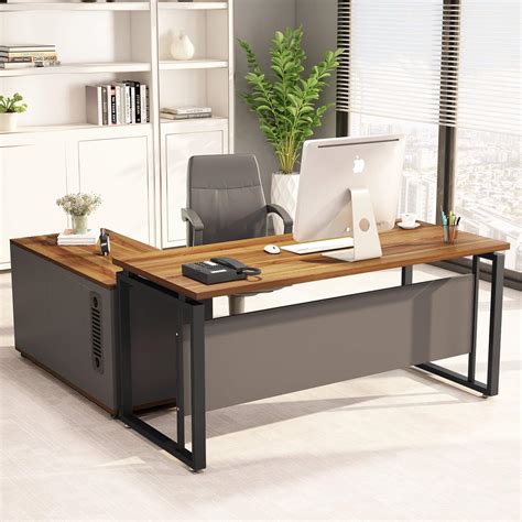 Rectangular gray 3 drawer computer desk with keyboard tray. LITTLE TREE L-Shaped Computer Desk, 55" Executive Desk ...