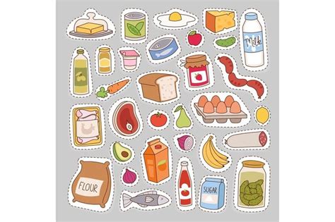 Stickers With Food And Drinks In The Shape Of A Circle