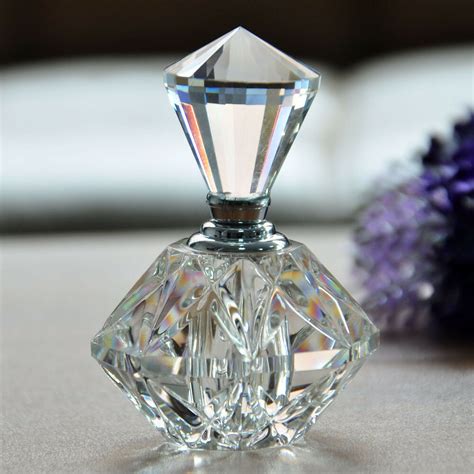 Vintage Cut Crystal Carved Perfume Bottle Glass Art Clear