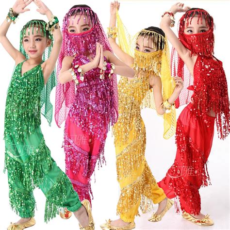 4 Pieces Belly Dance Costume Set Kids Child Belly Dancing Clothes For