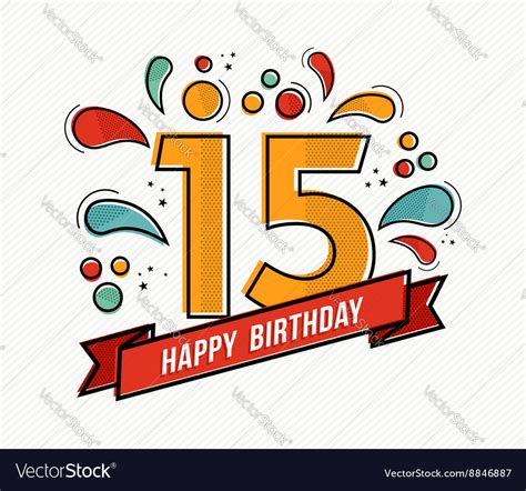 Colorful Happy Birthday Number 15 Flat Line Design