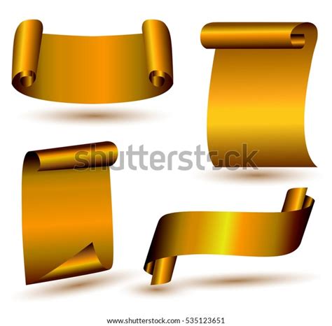 Set Realistic Gold Bannersgolden Ribbon Bannersvector Stock Vector