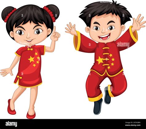 Chinese Boy And Girl In Red Costume Stock Vector Image And Art Alamy