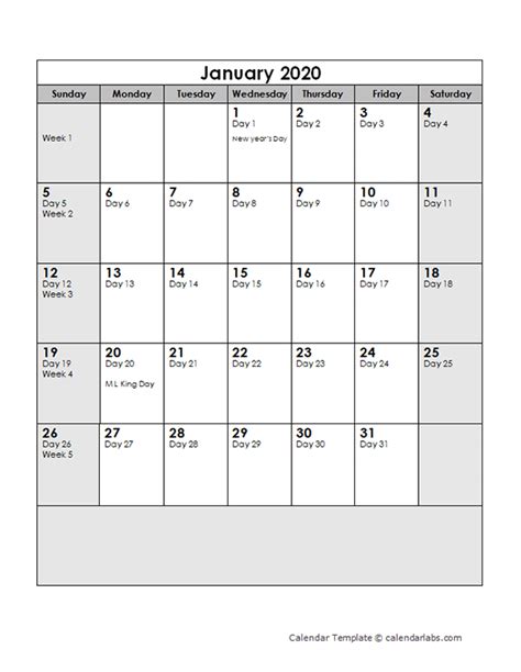 2020 Calendar With Julian Dates Free Printable Templates