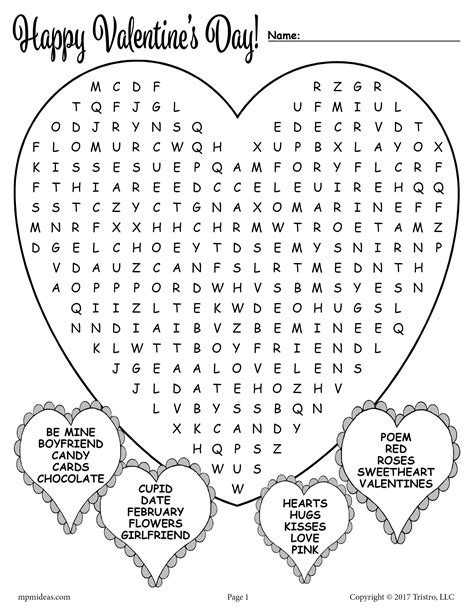 Printable Valentine S Day Word Search Valentines Day Words