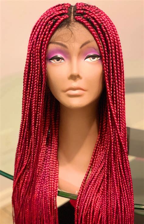 Box Braided Wig Etsy In 2021 Braids Wig Red Box Braids Box Braid Wig