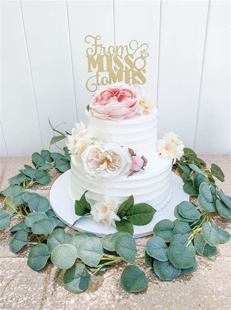Modern Bridal Shower Cake With Eucalyptus And Blush Flowers Rose Gold