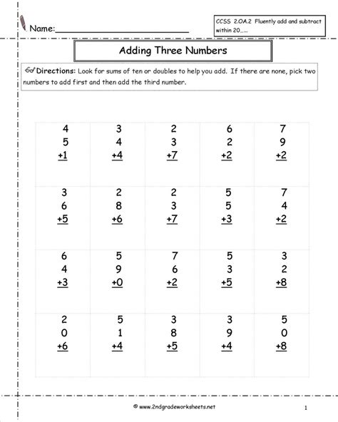 2nd Grade Math Worksheets Addition And Subtraction Printable Math