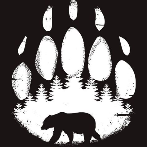 The nature is painted inside the bear silhouette. Black Bear Paw Forest Animal Silhouette Men's Perfect Tee ...