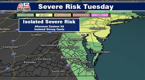 First Alert Weather Day Tuesday Marginal Severe Risk Eastern Virginia