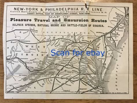 Original Antique 1868 Railroad Map Virgina Wv Maryland Delaware Nj