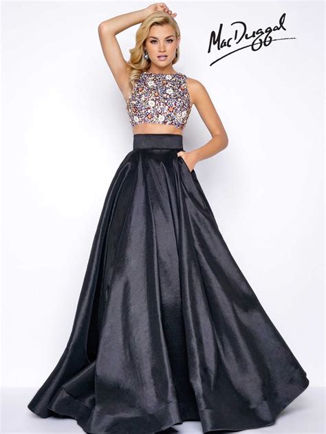 High Neck Two Piece Prom Dress With Fully Beaded Top And Satin Ball