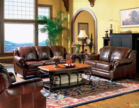 Princeton Genuine Leather Living Room Sofa And Loveseat Tri Tone Brown