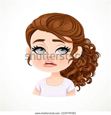 beautiful tired cartoon brunette girl dark stock vector royalty free 1229749381 shutterstock
