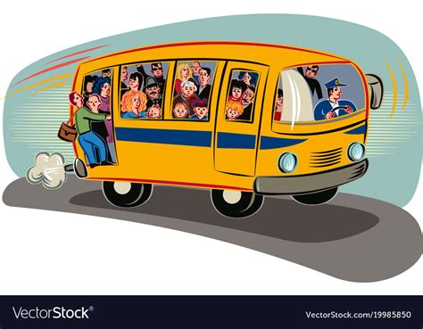 Bus Overloaded With Passengers Traveling Vector Image
