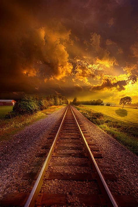 Landscape Photography Train Tracks Into The Sunset
