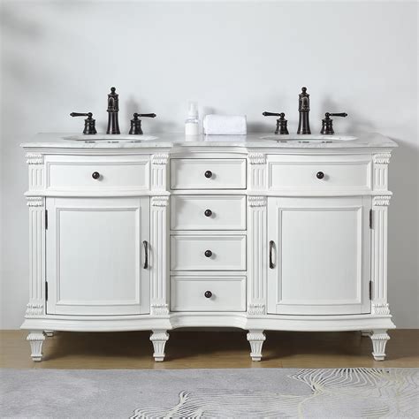 Adelina 60 Antique White Traditional Style Double Sink Bathroom Vanity