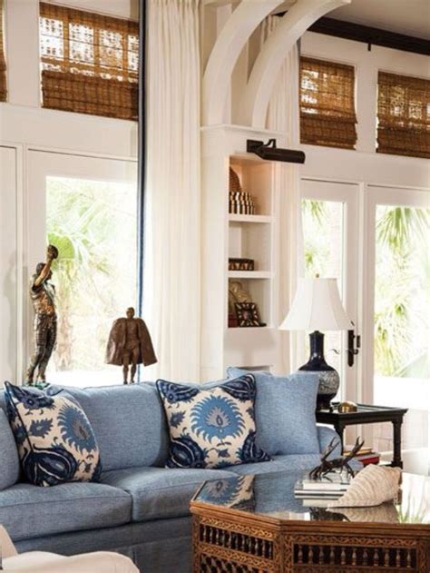 modern ralph lauren british colonial bungalow blue  white living