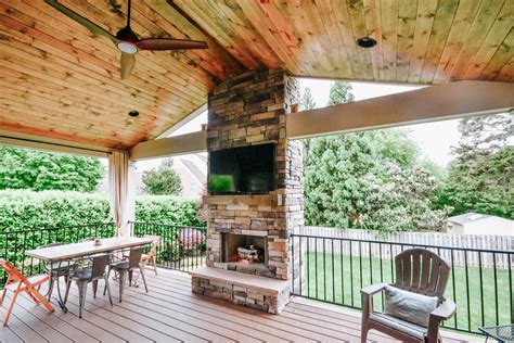 Cozy Outdoor Living Covered Deck With Fireplace Extends Living Space