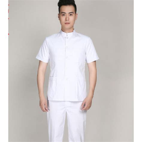 Stand Up Collar Split White Split Short Sleeved Male Nurse Uniform