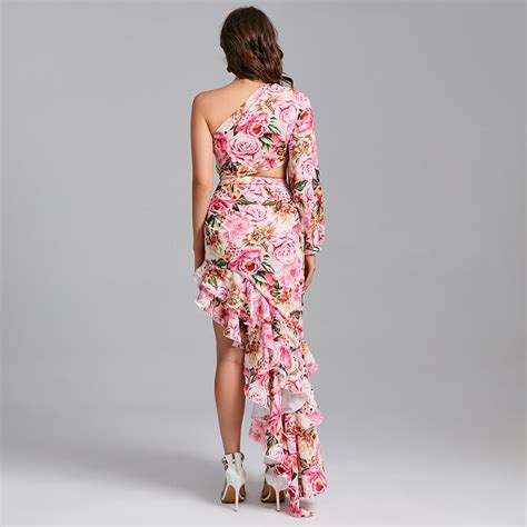 One Shoulder Cut Out Floral Maxi Dress Klyf515 Wolddress