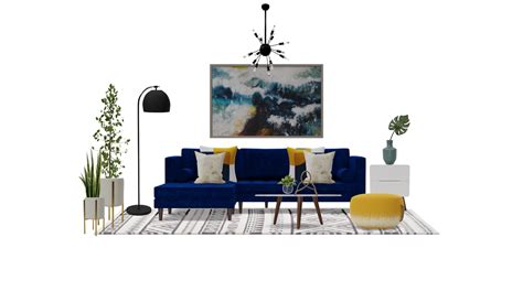 Mid Century Modern Living Room Set With Blue Velvet Sofa Spacejoy