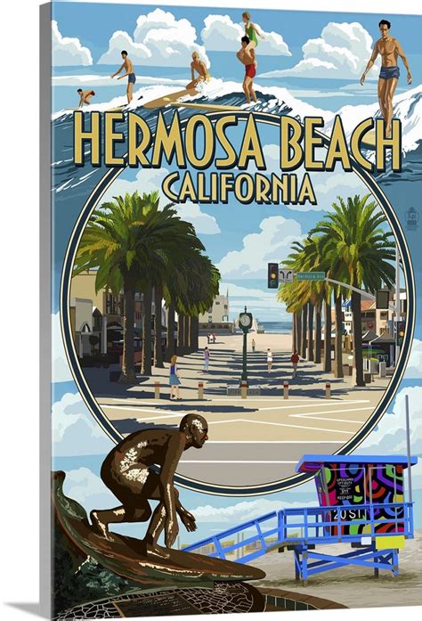 Hermosa Beach California Montage Scenes Retro Travel Poster