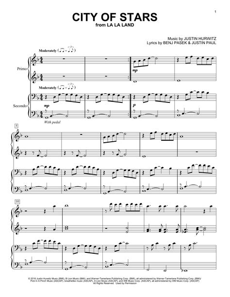 838 sheet music found la la land movie. City Of Stars (Piano Duet) - Print Sheet Music Now
