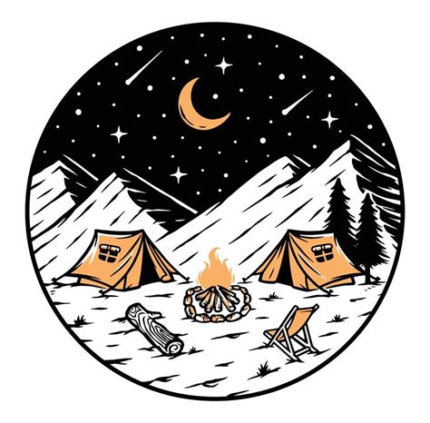 Camping In The Mountains At Night Illustration Vector Art At